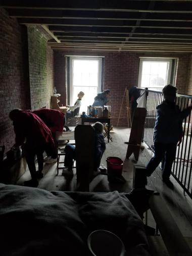Maine DAR cleaned the Officer's Quarters at Fort Knox.