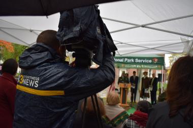 Multiple news outlets attended the ceremony to cover the news of the DAR’s Gift to the Nation at Independence National Historical Park. 