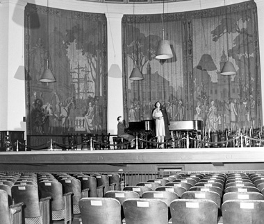 Marian Anderson rehearsing on the stage of DAR Constitution Hall prior to her performance on January 7, 1943.