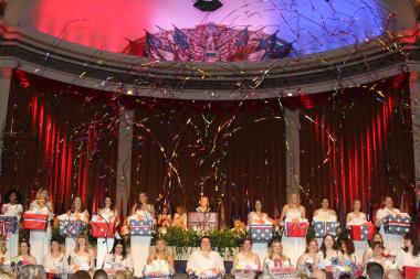 Streamers flew through the air as the President General congratulated the DAR on its new World Record in Patriotism.