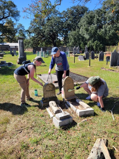 Members lovingly cleaned, repaired, and maintained headstones in historic cemeteries