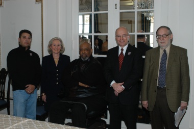 January 27, 2005 – Marian Anderson stamp artist Albert Slark, Honorary President General Presley Wagoner, Marian Anderson’s nephew James DePreist, Post Master General John Nolan and Musicologist and Marian Anderson biographer Alan Keiler joined together before the stamp ceremony.