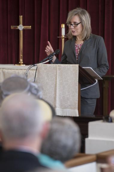 COL Diane Ryan, USA (Ret.) gave remarks as a representative of the United States Military Academy and the Margaret Corbin Forum, a club for women USMA cadets.