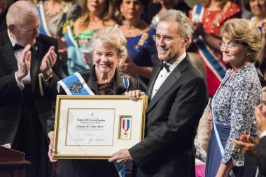 DAR President General Ann Dillon with Americanism Medal recipient Eduardo Ochoa, president of California State University, Monterey Bay.