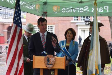 USA250 Board Chair Andrew Hohns offered remarks about the United States Semiquincentennial and what this gift means for Independence National Historical Park.