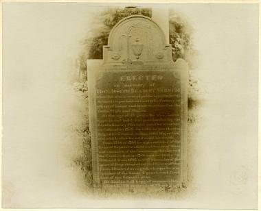 Donated photo of a gravestone of General Varnum, a Revolutionary War officer, in a church yard in Dracut, Massachusetts. 