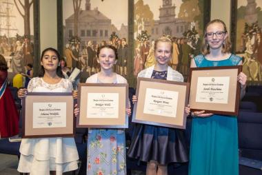 The DAR American History National Essay Contest winners each read a portion of their essay during the ceremony which were written based on the topic of the Women’s Suffrage Campaign and the passing of the 19th Amendment by Congress in 1919 and ratified in 1920.