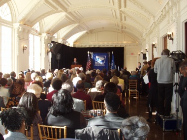 January 27, 2005 – The Deputy Post Master General speaks to a packed crowd about the evolution of the Marian Anderson stamp and highlights the singer's historical and musical contributions.