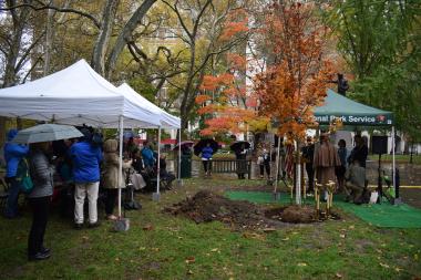 The sky may have been gray but the fall colors in the park were beautiful for the ceremony.