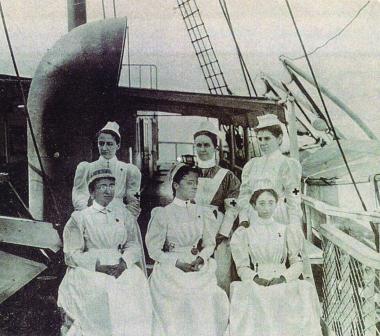 Nurse volunteers aboard the U.S. Hospital Ship Relief, circa 1898.