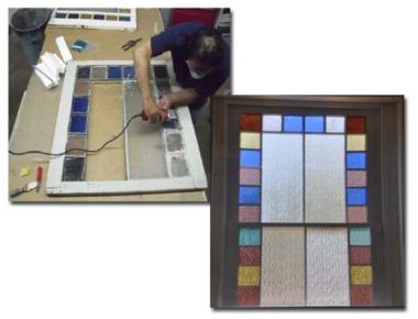 The stained glass windows in the Chateau Bellevue were repaired as part of the DAR Special Project Grant for the restoration project of the historic home, which is the meeting place of Austin's Women's Club in Austin, TX. The window shown is from the kitchen of Chateau Bellevue, which was built as a private residence in 1874.