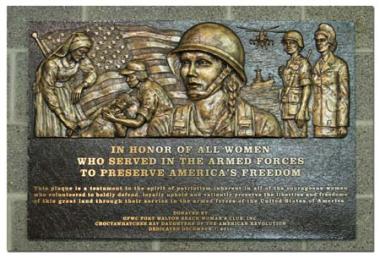 The GFWC Fort Walton Beach Women's Club and the Choctawhatchee Bay DAR Chapter sponsored a grant to place a bronze memorial plaque at the Northwest Florida Regional Airport to recognize and honor women's service in the military.