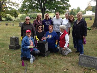 Job Winslow CHapter, MI volunteered to clean headstones in their local cemetery
