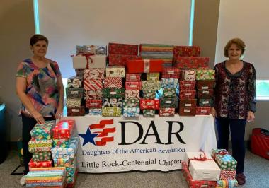 The Little Rock-Centennial Chapter made gift boxes for female Veterans for the Veterans Shoe Box Drive.