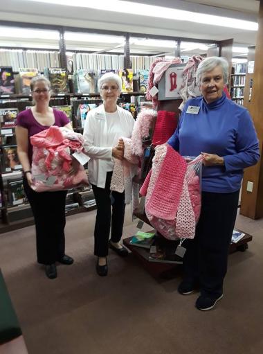 The Mercy Warren Chapter donated 70 hand made scarves to the Wilbraham Library for their collection for Rays of Hope walk.