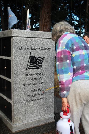 The Michael Trebert Chapter cleaned the Veterans Memorials.