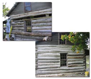 A DAR historic preservation grant helped the Olmstead County Historical Society in Rochester, MN restore portions of the William Dee Log Cabin. The cabin was built I 962, near downtown Rochester. When the William Dee Log Cabin was threatened by destruction it was moved to its current safer location in the History Center of Olmstead County.