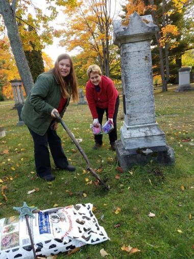 The Onagomingkway Chapter planted 24 hyacinth bulbs, pink/white/blue around the edge of Mrs. Eddy's grave (A Real Daughter) in Marquette's Park Cemetery.