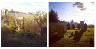 Never let it be said DAR doesn't know how to get dirty! In celebration of the DAR's 125th Anniversary and the National Day of Service, Wadsworth Chapter clocked nearly 8 hours cleaning out Middlefield's Old North Cemetery. Check out these before and after shots. The first was taken about 8:45 this morning, the second at about 5 pm