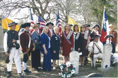 Feb. 1, 2009, San Jacinto Chapter, NSDAR held a grave-marking ceremony honoring Rev. War ancestor/patriot Henry Bailey Greenwood (1756-1835), buried Stoneham Cemetery, Grimes Co., TX. Then, Texas State Regent, Lynn Forney Young was in attendance as well as our current Texas State Regent, Pamela Rouse Wright and local dignitaries. The local SAR chapter participated as well as the Robert Raines Chapter, NSDAR.