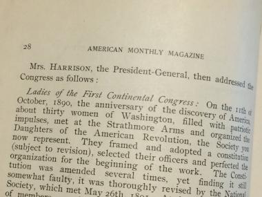 In February 1892, Mrs. Harrison gave the first recorded speech ever given by a sitting Frist Lady when she spoke at the first DAR Continental Congress. 