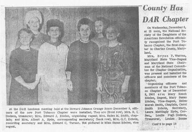  The Port Tobacco Chapter in La Plata, MD is celebrating our 50th anniversary this year. Here is the newspaper article from when we were first established.